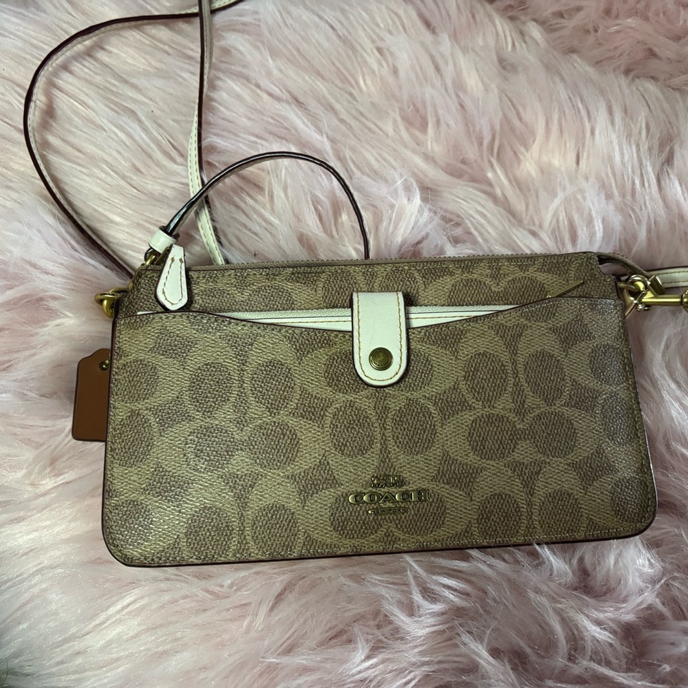 Coach Tan and Cream Signature Crossbody Bag